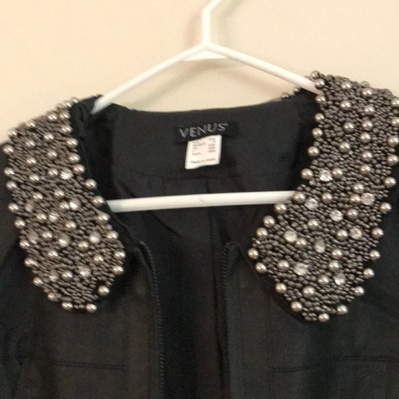 Venus Faux Leather Jacket Beaded Collar - Picture 2 of 6